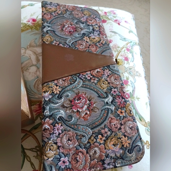 Vintage Brown and Cream Accent Pillows with Floral Design - Picture 2 of 13